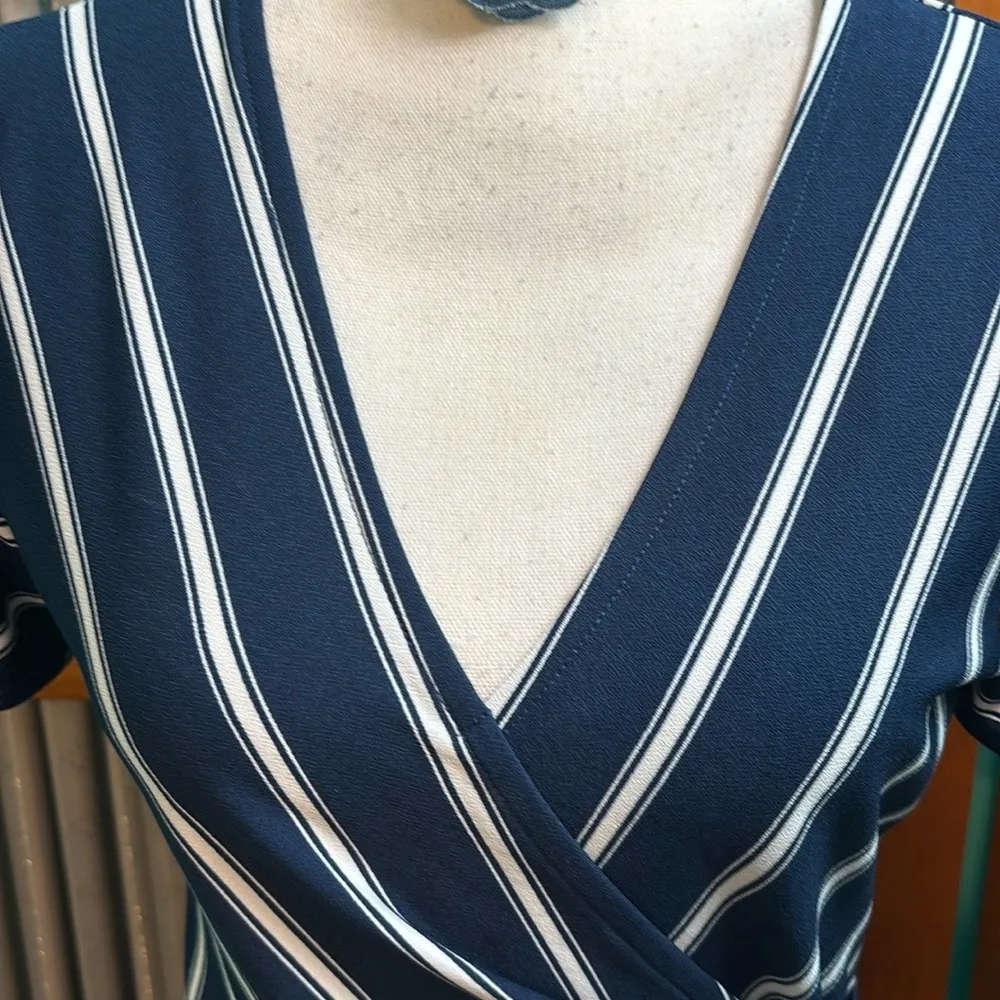 Lily White Blue and White Puff Sleeve Wrap Blouse - Image 14