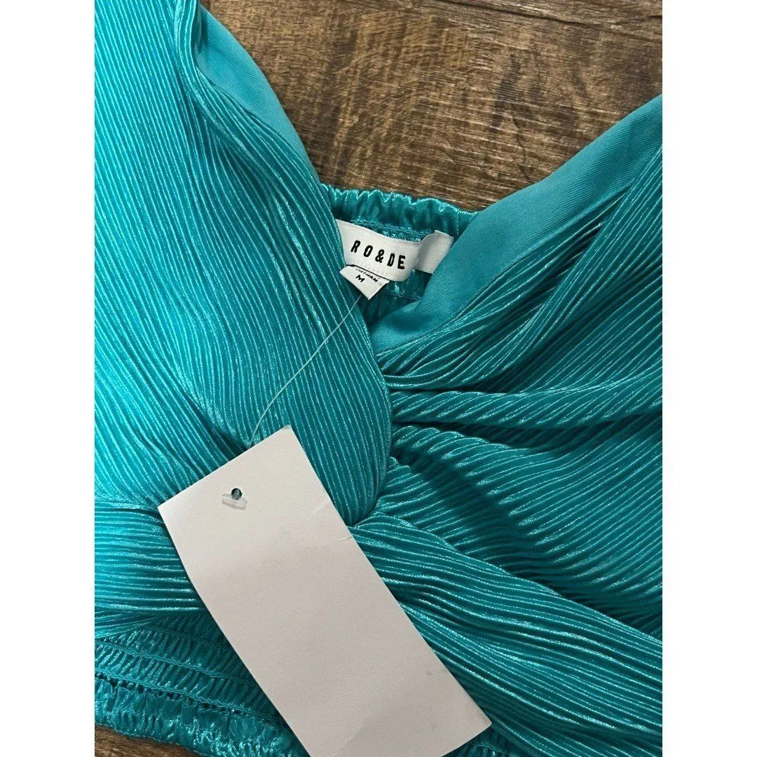 RO & DE wrap cropped plisse turquoise top NWT - Image 3