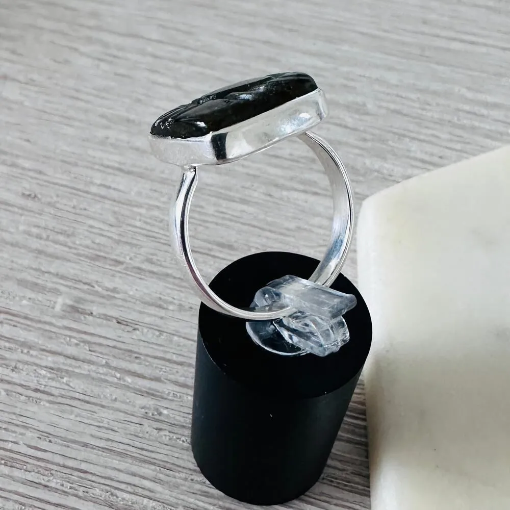 Natural Carving Labradorite Madagascar Sterling Silver Ring Size 9 Blue - Image 8