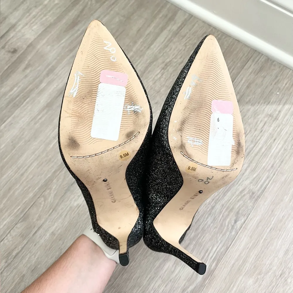 Gianni Bini Agnissa Black Glitter Scalloped Closed Toe Mule Heels Size 9.5 - Image 8