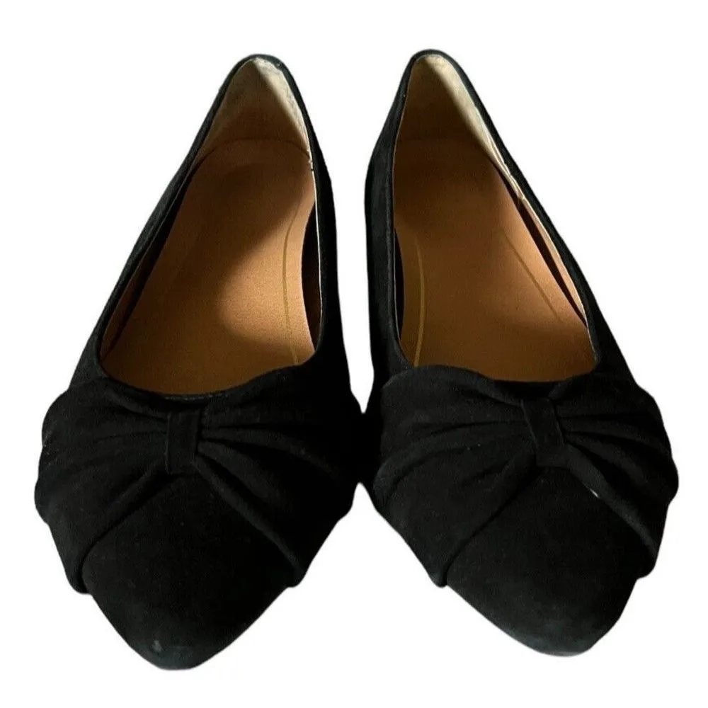 Vionic Gramercy Black Suede Leather Ballet Flats Pointed Toe With Bow Sz 8.5 - Image 3