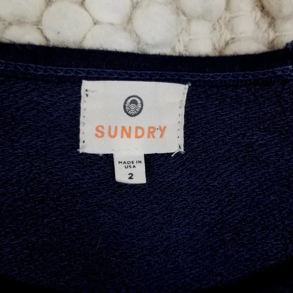 Sundry Heart Print Navy Blue Raglan Sweatshirt Sz 2 - Image 8