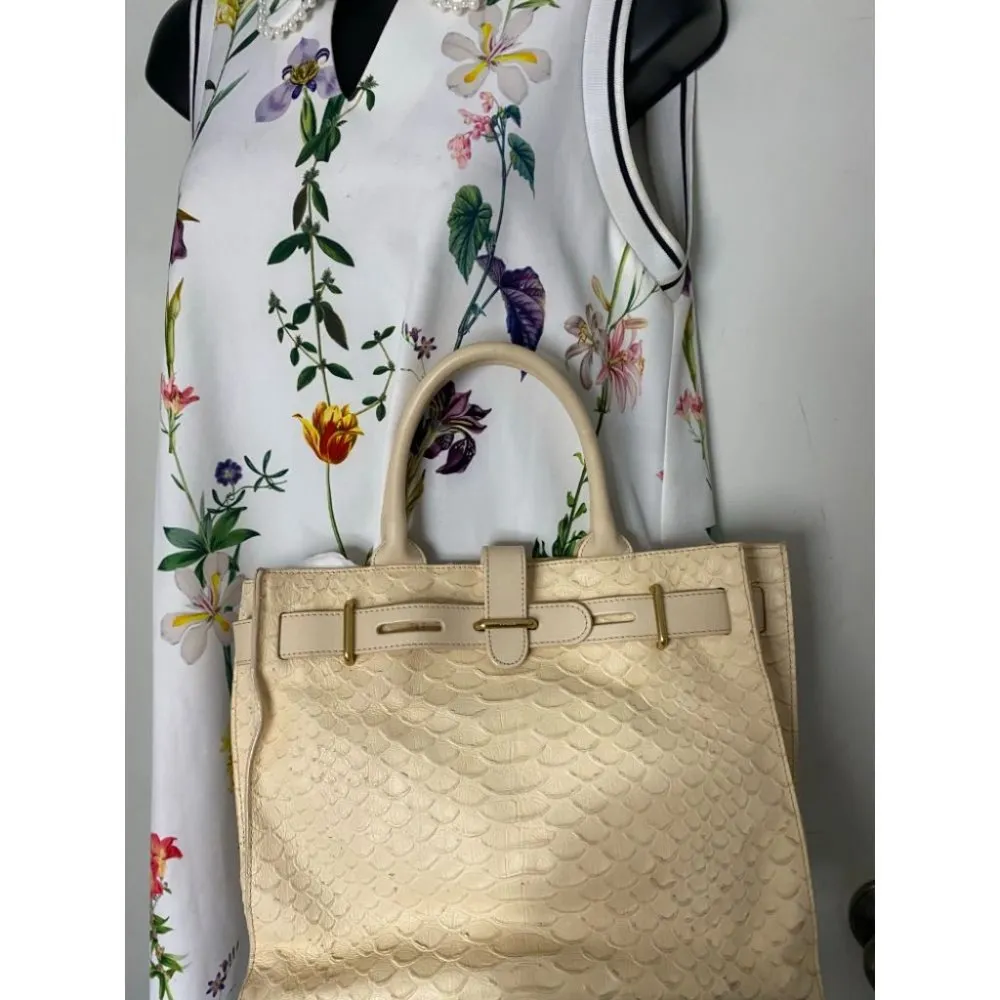 FURLA Croc Embossed Beige Leather Handbag - Image 12