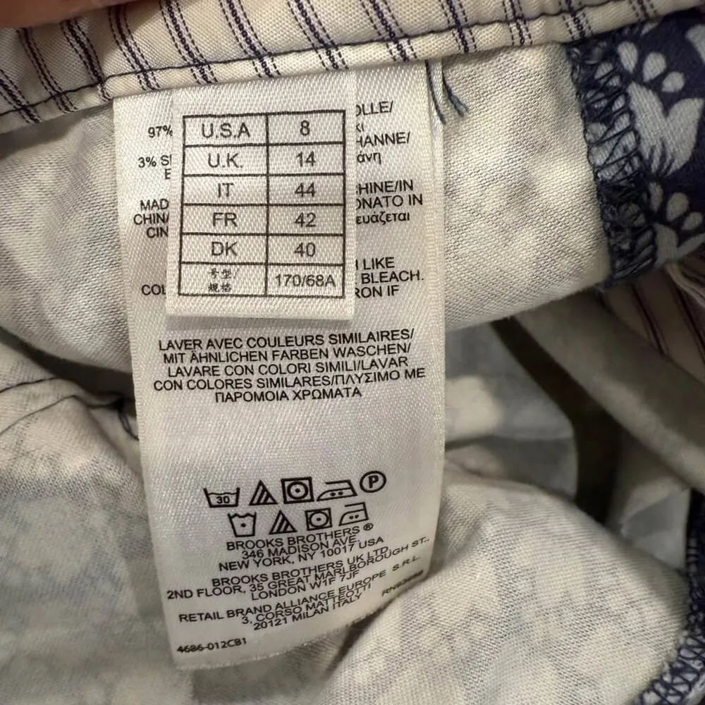 Brooks Brothers Red Fleece Flower Flat Front Chino Shorts Women's 8 Blue/White - Image 8