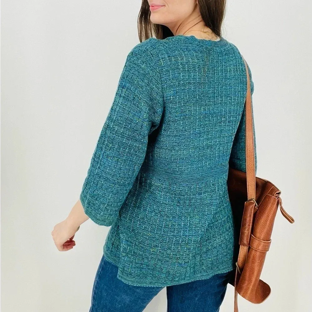 vintage y2k gypsy single button flowy sleeve cardigan in turquoise & emerald S Blue - Image 4