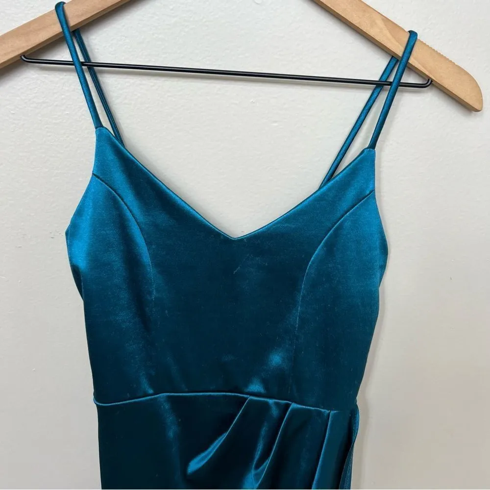 Lulus Forever Your Girl Teal Blue Satin Bodycon Dress Extra Small Mini Dress - Image 4