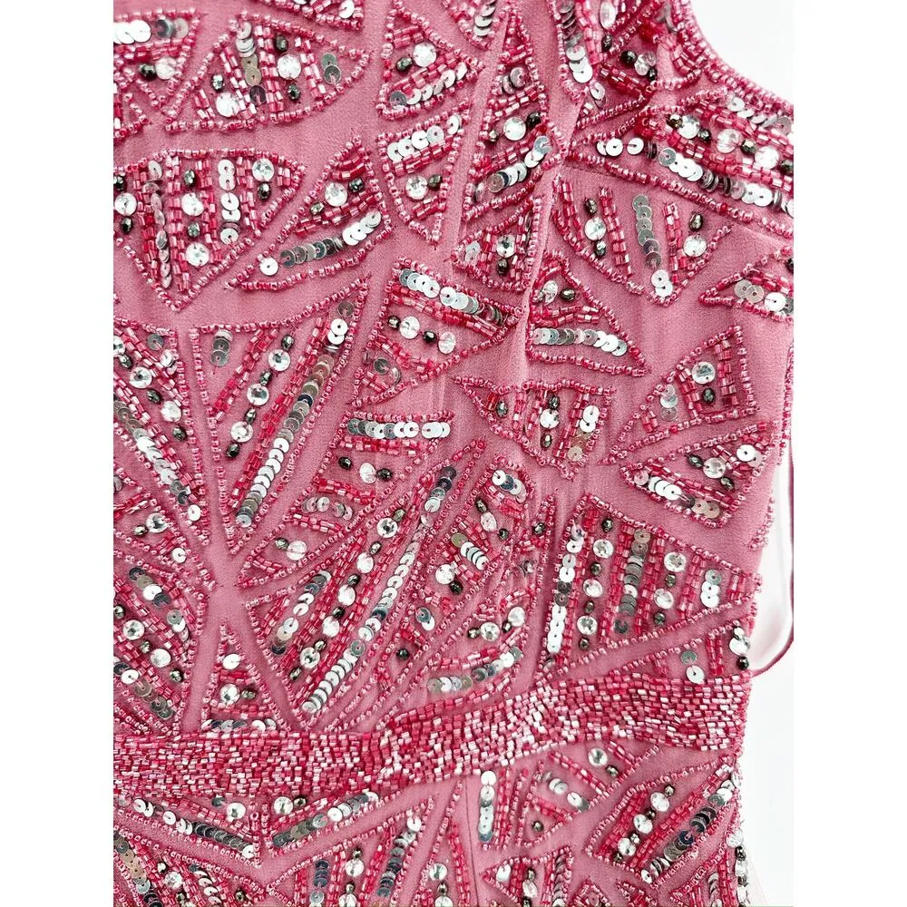 Mac Duggal 93550 Sleeveless Beaded Midi Sheath Gown Pink Sequin 6 NWOT - Image 5