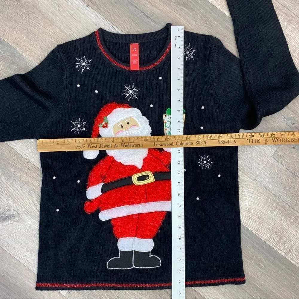 Red Label Fuzzy Santa Christmas Pullover Sweater Black Red Small - Image 11