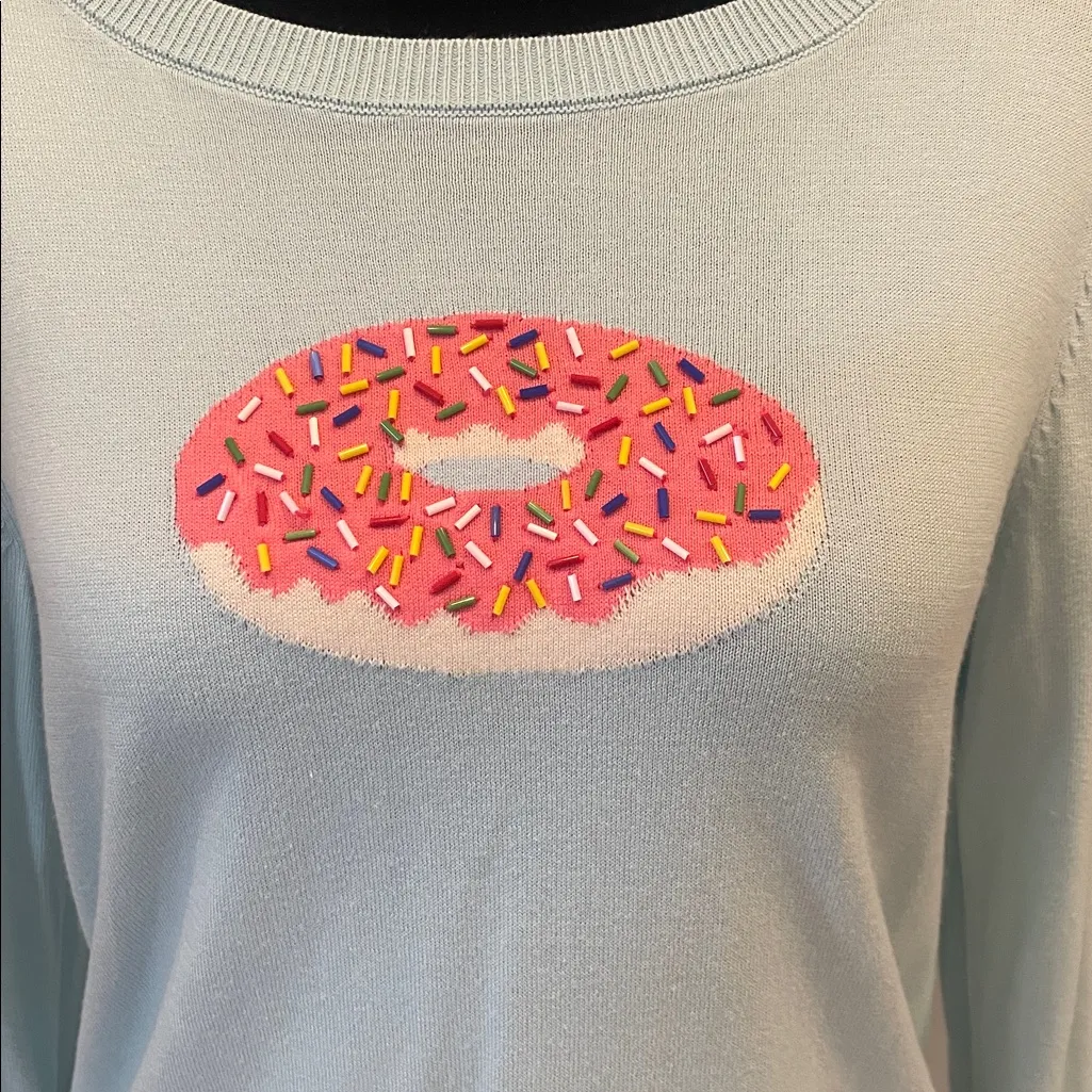 Light Blue Sweater with Donut Design Talbots medium - Image 2