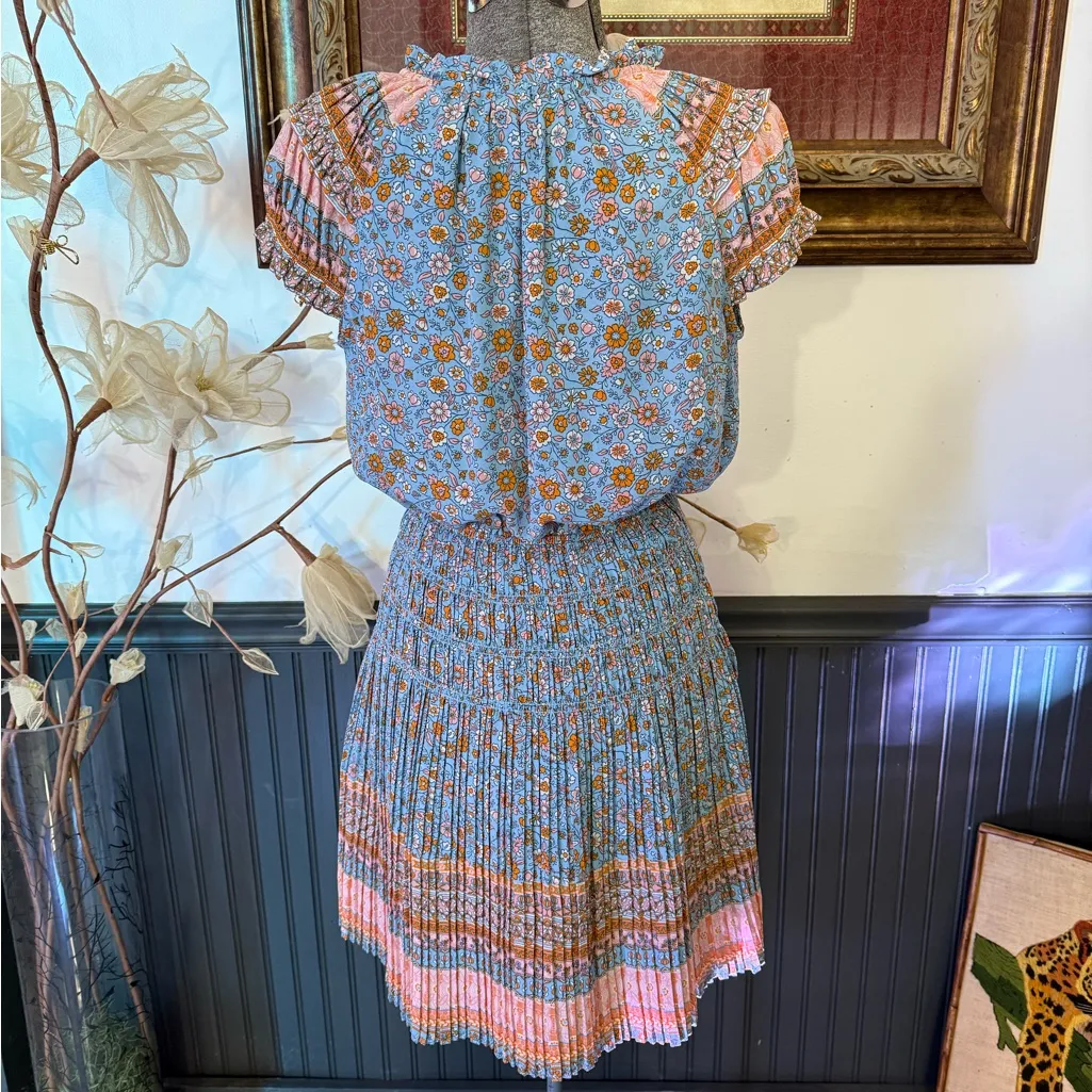 Current Air x Anthropologie Yvette Pleated Floral Mini Dress Sz XS 💚🍄 - Image 4