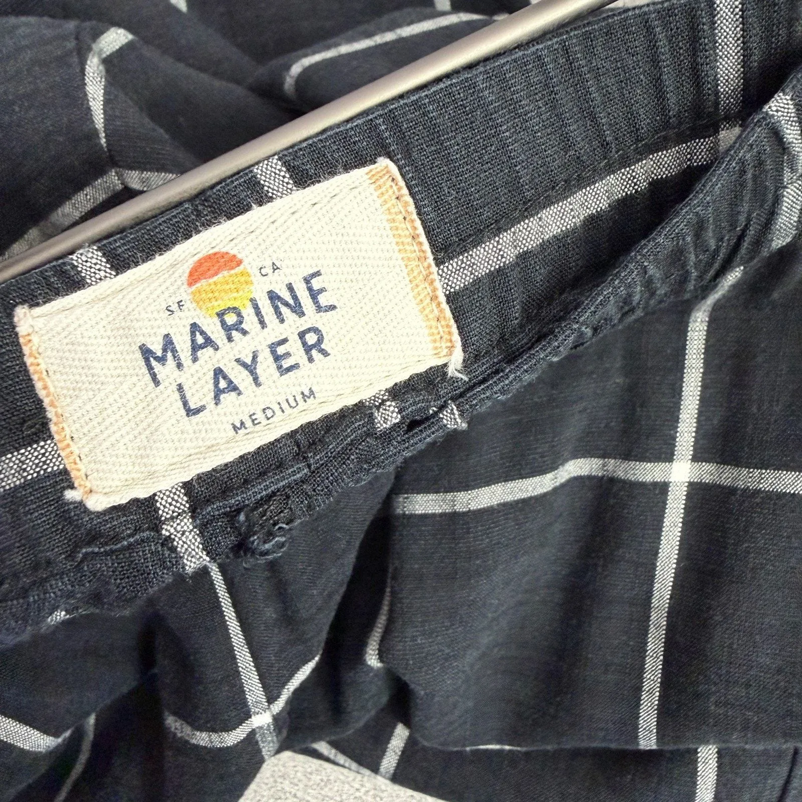 Marine Layer Allison Tencel Pants Womens Medium Black Windowpane Elastic Crop - Image 8