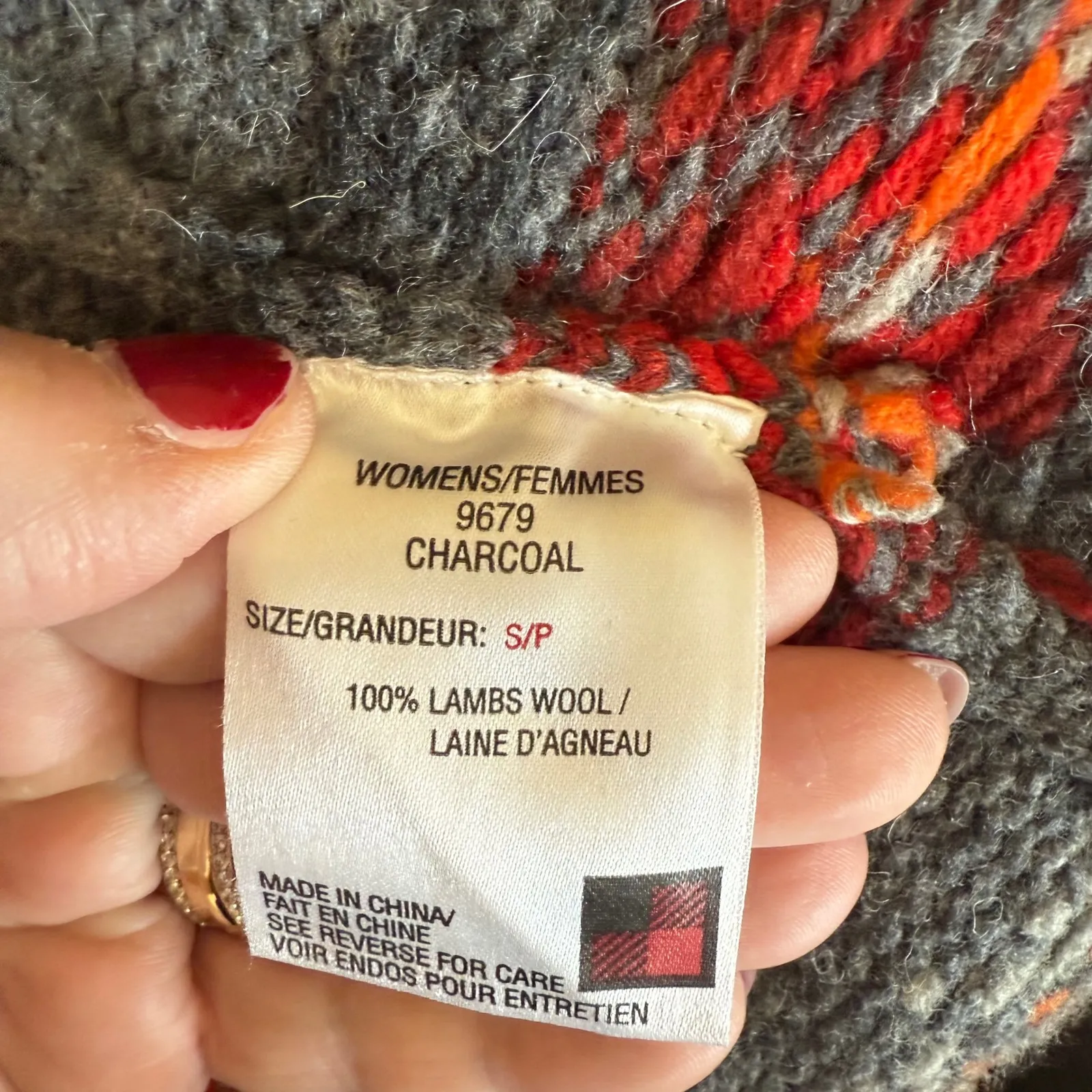 Woolrich Lambswool Cardigan Sweater Womens Small Charcoal Gray Fair Isle Nordic‎ - Image 2