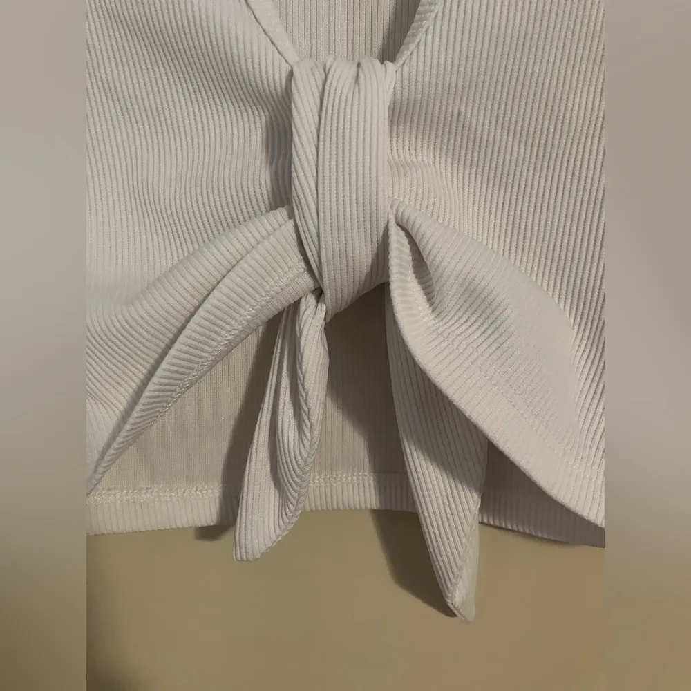 Love Tree White Ribbed Cropped Top with Center Knot - Image 3