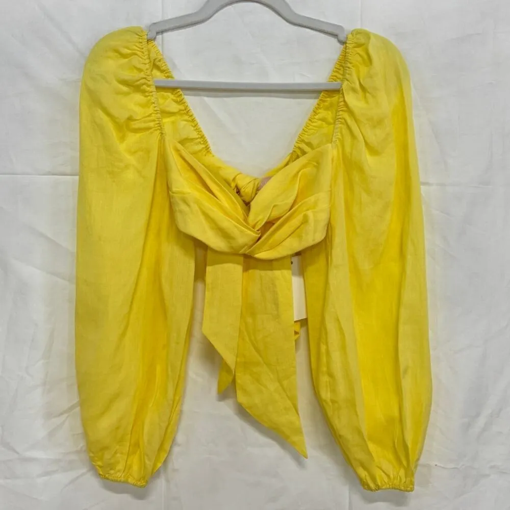 NWT Sofia Charlotte Long Sleeve Twist Front Tie Back Crop Blouse Yellow US 2/ XS - Image 3