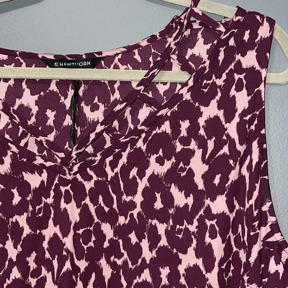 41 hawthorn women’s size 2X pullover sleeveless burgundy animal print top v - Image 3