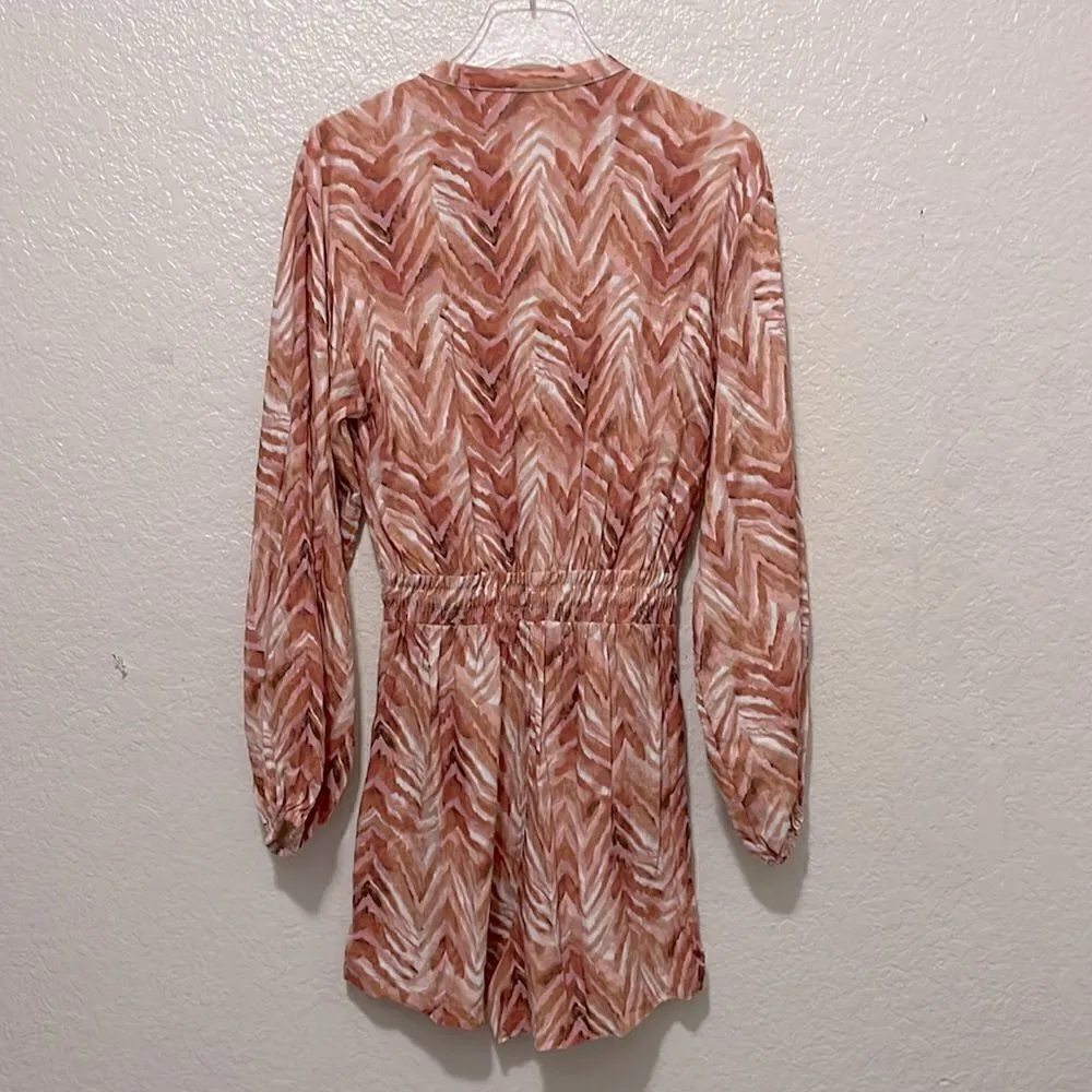 Amalie The Label Lotte Linen Blend Long Sleeve Playsuit Tonal Zebra SZ 4‎ Orange - Image 6