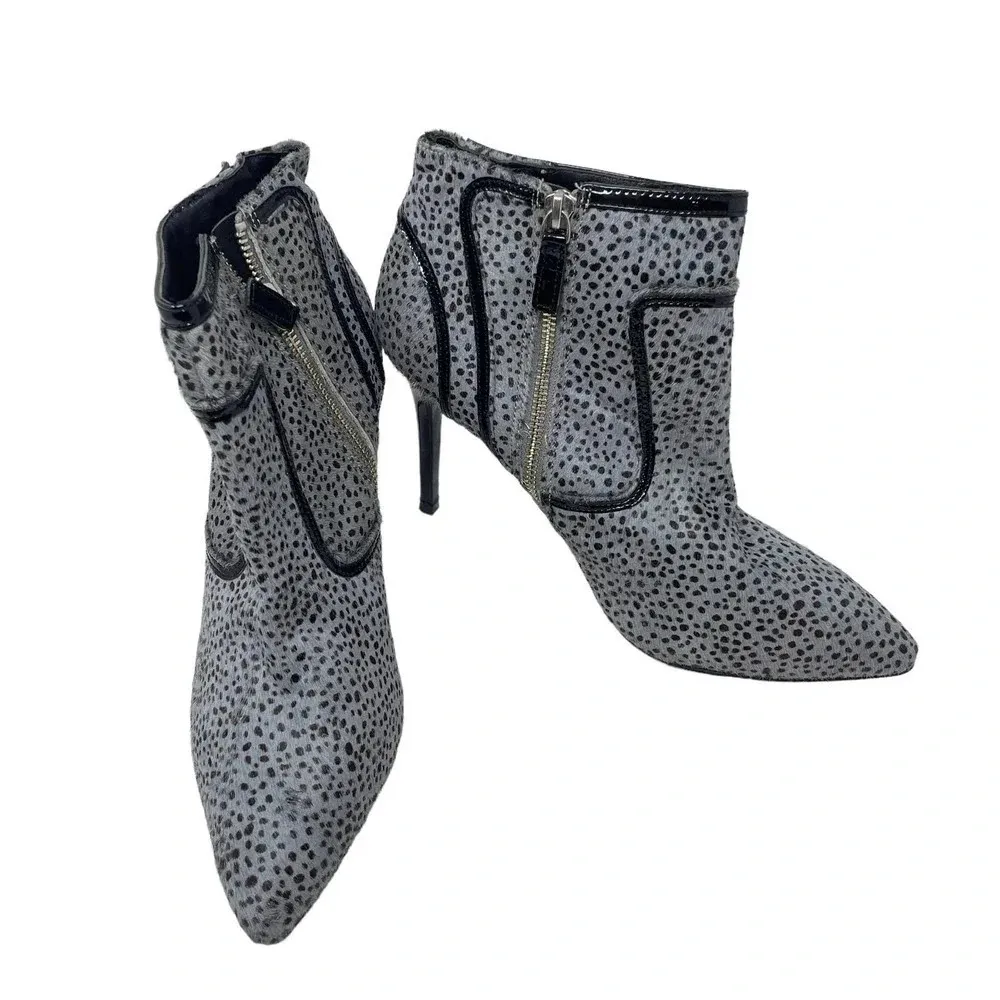 Reiss Gray Spotted Animal Print Calf Hair Stiletto Heeled Boots Size 40 / US 9.5 - Image 4