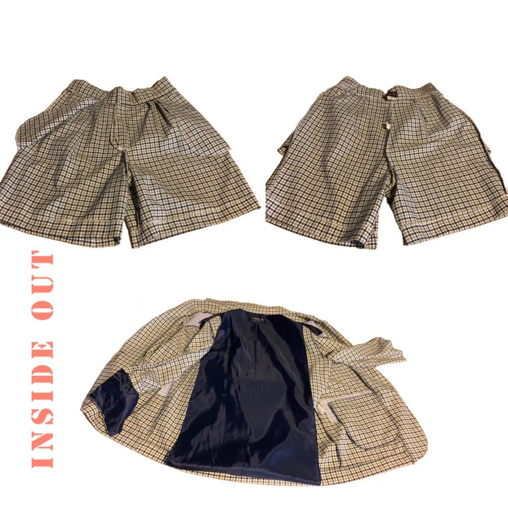 VINTAGE CIRCA 1990'S CHRISTY GIRL TAUPE & BLUE PLAID SHORTS' SUIT (12) - Image 12