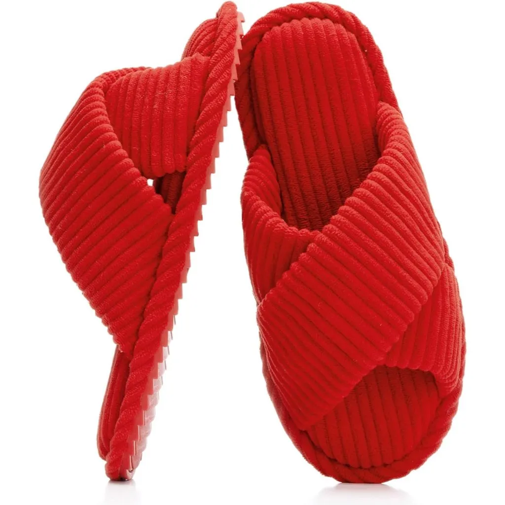 ⚡Women Red Cotton Memory Foam Bedroom Corduroy Crossbands Open Toe Shoes Size undefined - Image 2