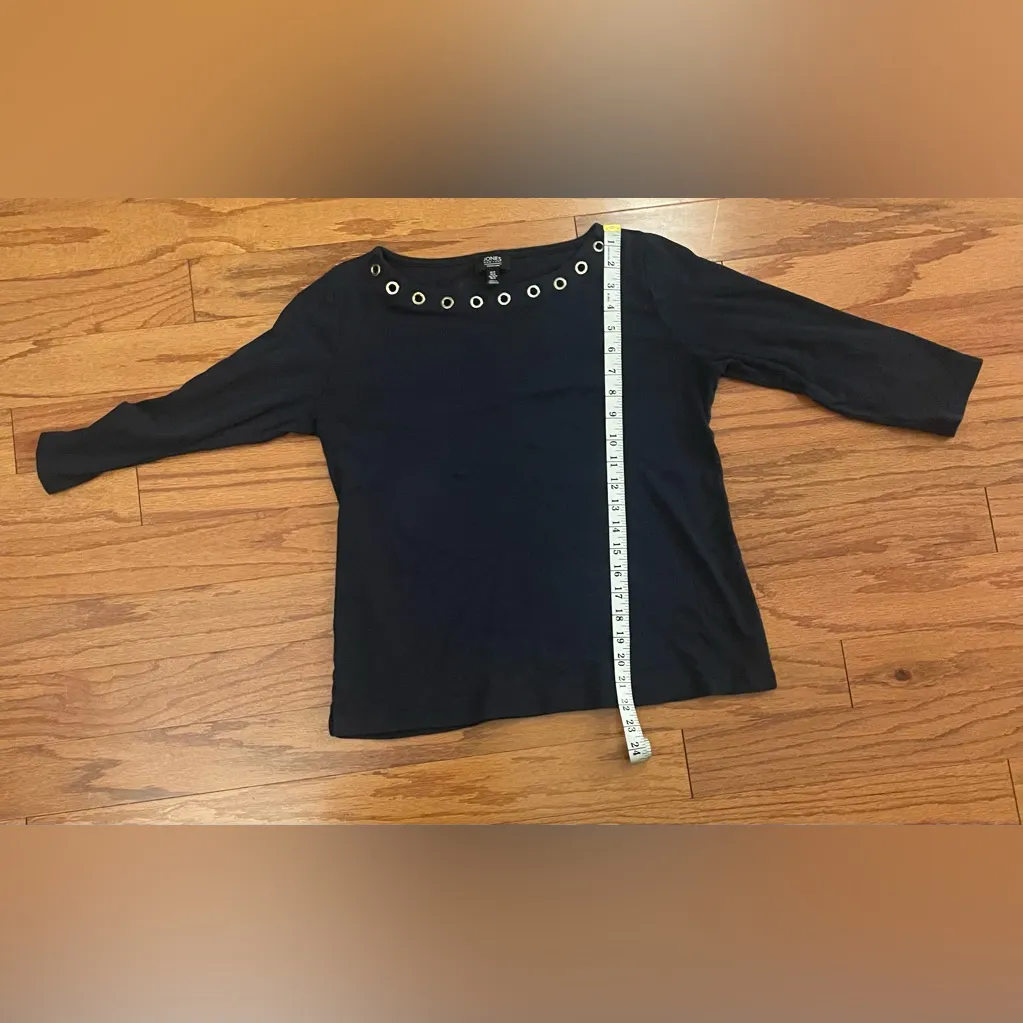Jones New York- Midnight Blue Blouse with Grommet Neckline Size M - Image 4