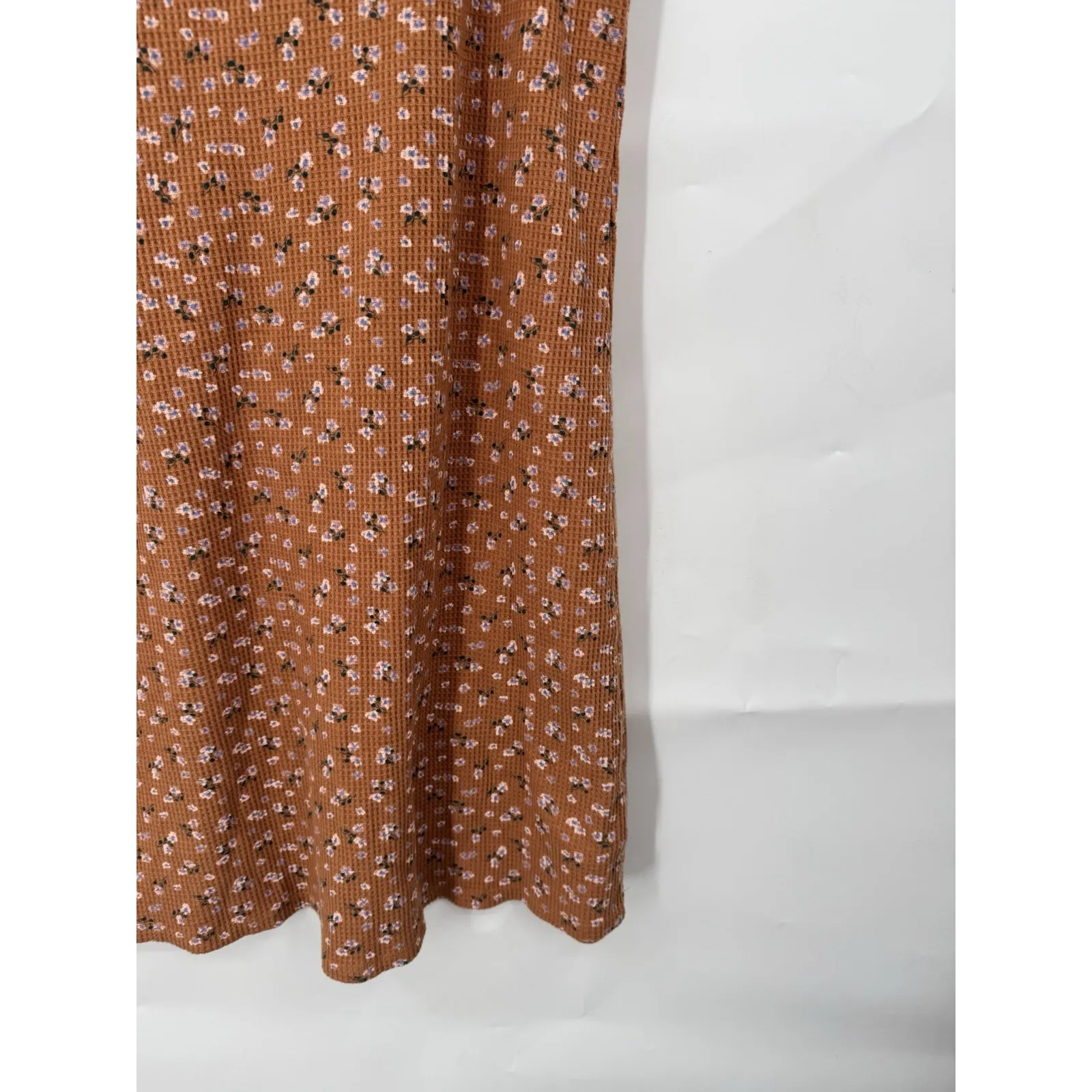 American Eagle Waffle Knit Mini Tank Dress Women M Brown Ditsy Floral Coquette - Image 11