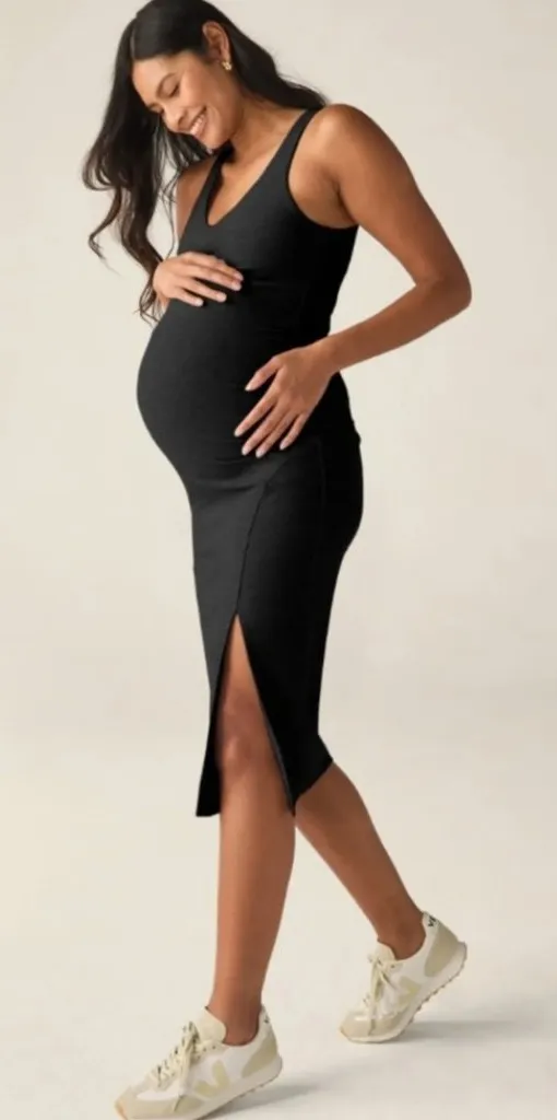 BEYOND YOGA Spacedye Inspire Maternity Midi Dress in Darkest Night Size Medium - Image 1