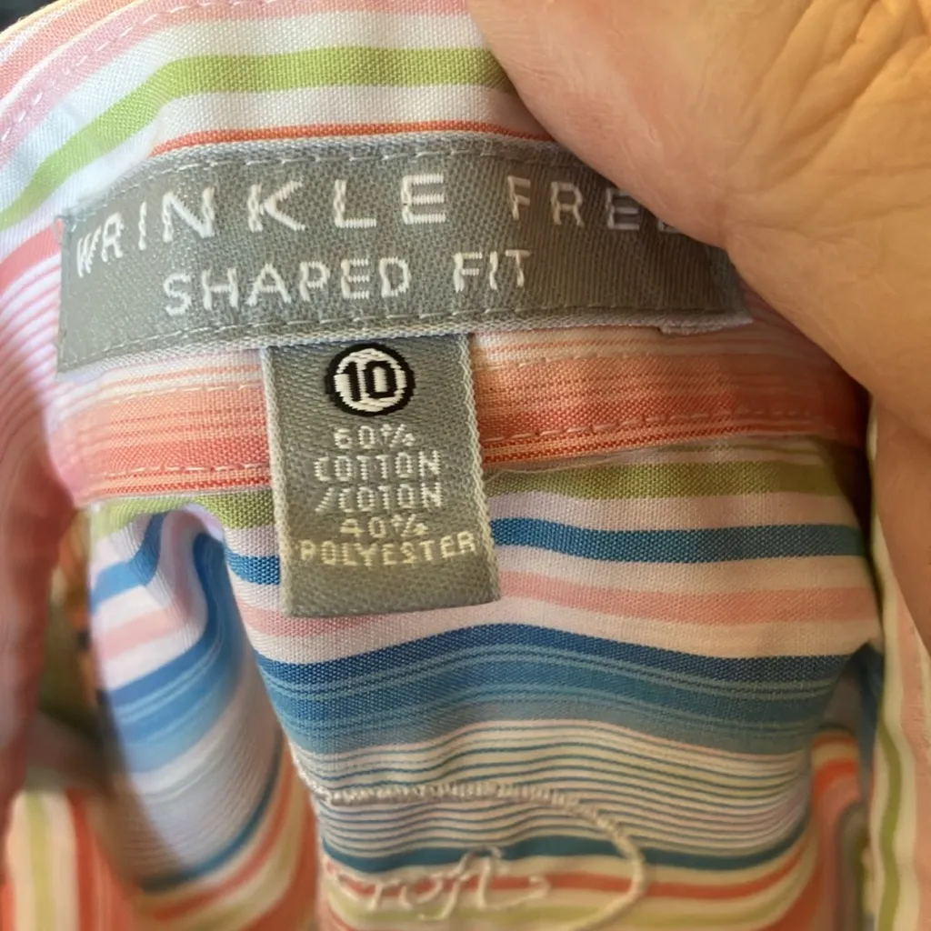 FINAL MARKDOWN Foxcroft Pink and Blue Striped Blouse 10 - Image 4