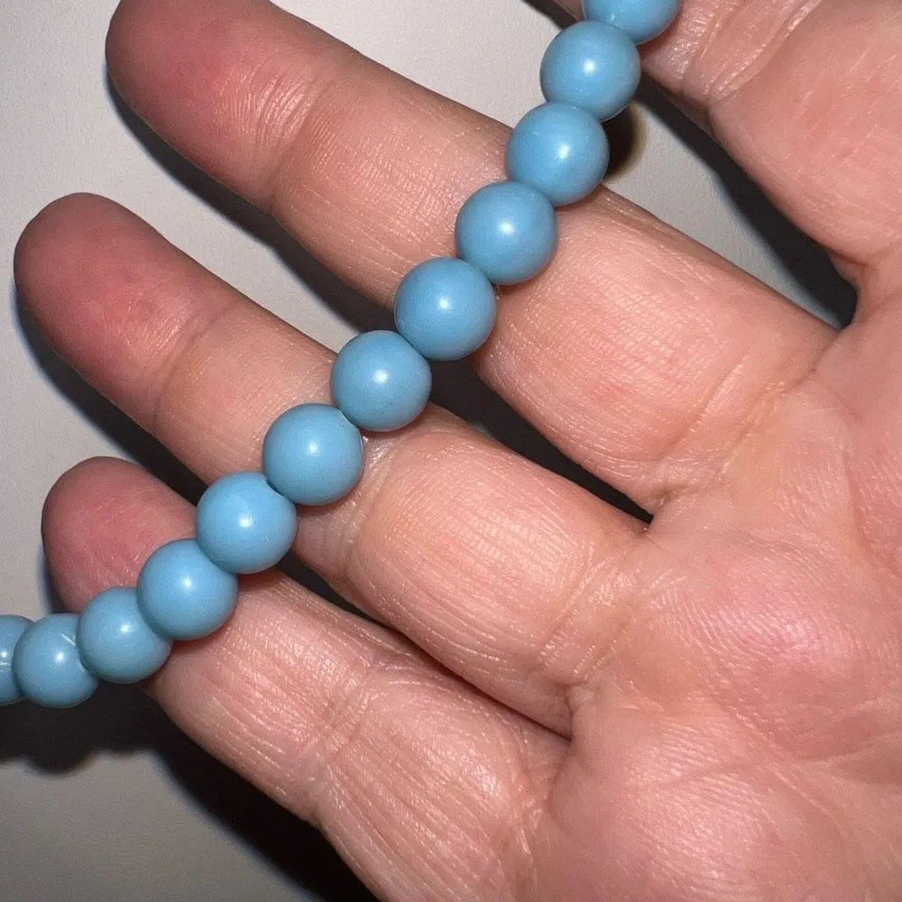 Vintage Powder Blue Plastic‎ Bead Necklace Blue - Image 5