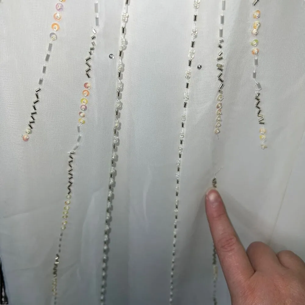 Bonny Womens Wedding Gown Dress Sheer Layered Sleeveless Beaded White Size 8 - Image 16