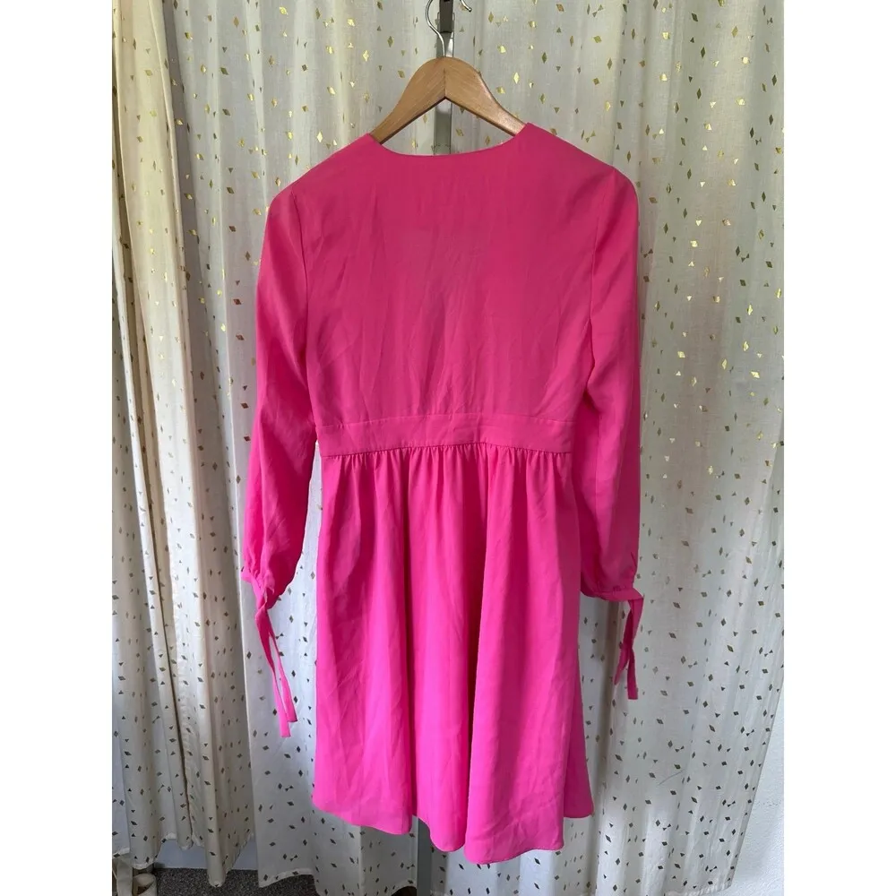 Juicy Couture Hot Pink V-neck Plunge Empire Side Pockets Highlighter Dress 4 - Image 3