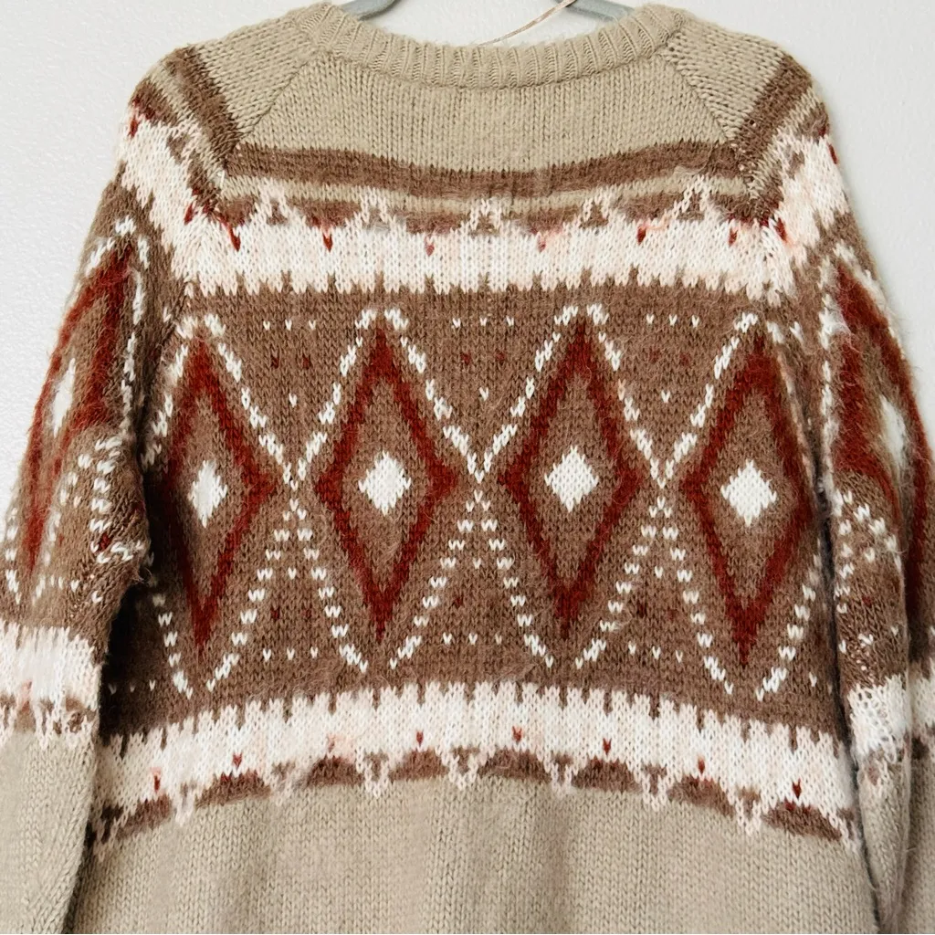 Free People Frosted Fairisle Cardigan in Natural Combo Mohair Wool Blend Large - Image 11