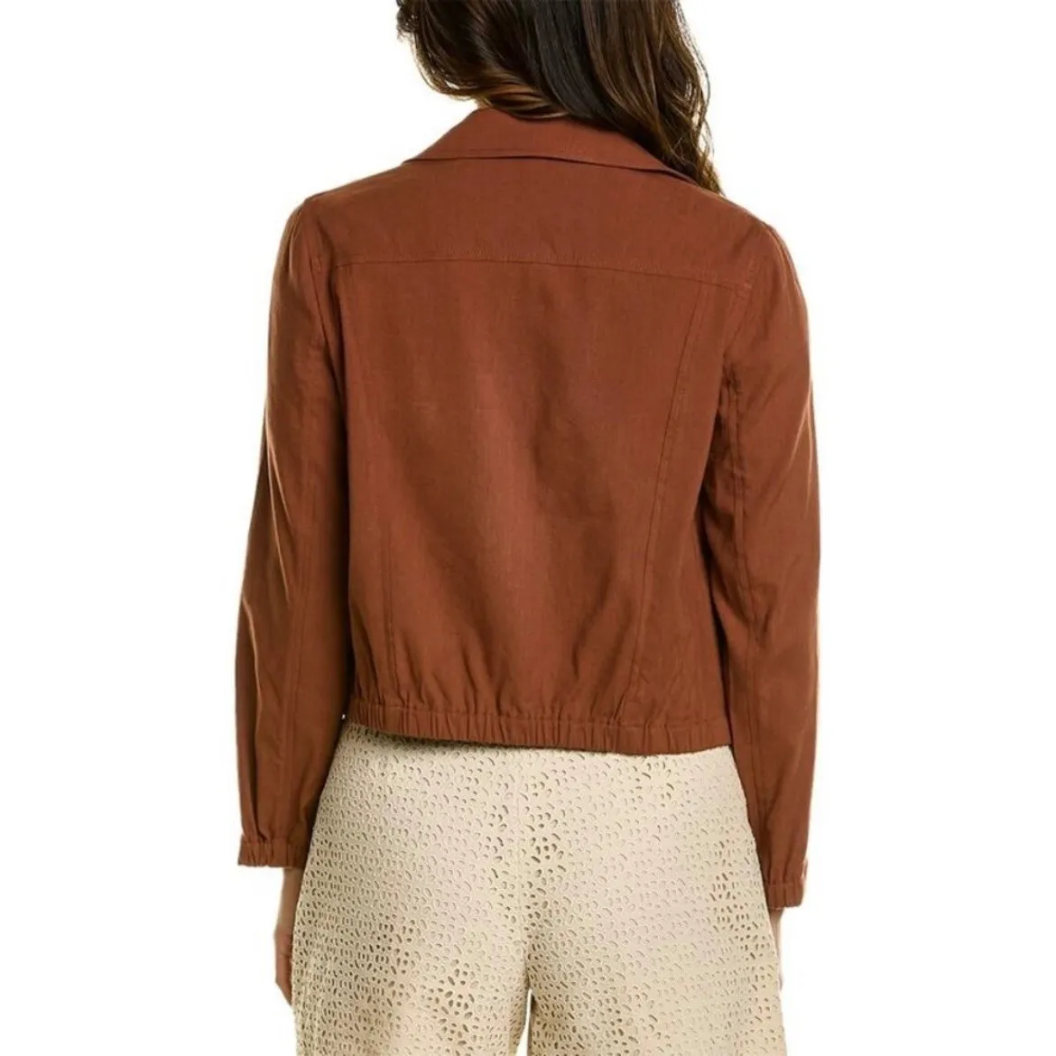 Theory Shrunken Jacket Cropped Linen Blend Blazer Rust Orange Size S - Image 2