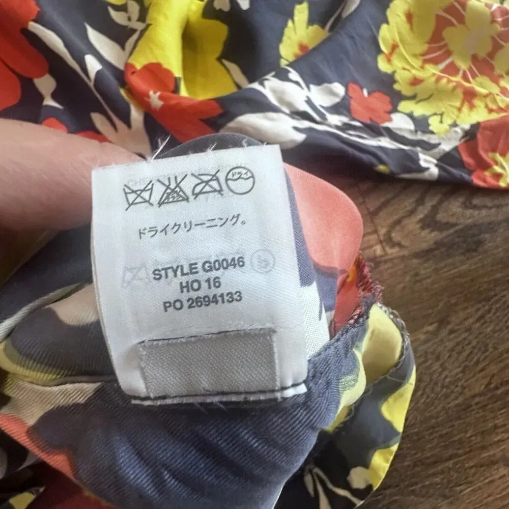 J. Crew Womens 100% Silk Tie Neck Blouse Top Sz 4 Multicolor Floral X0927 Blue - Image 8