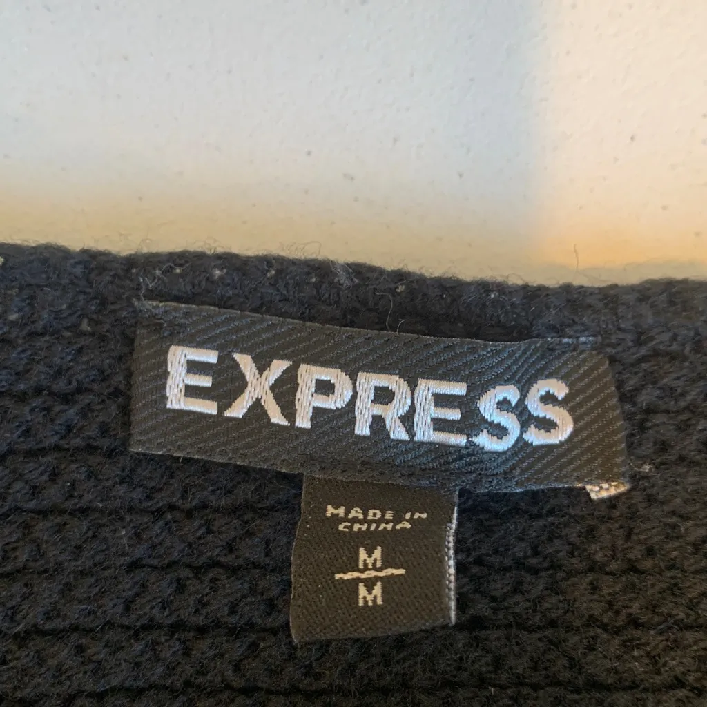 Express Women’s Medium Black Knit Open Drape Front Cropped Cardigan Sweater - Image 7