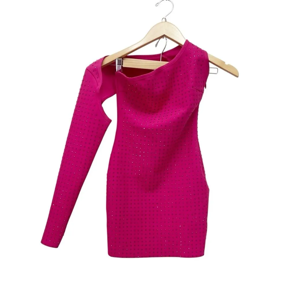 Superdown Adley Hot Pink One Shoulder Sequin Mini Dress Size XS Party Clubwear - Image 9