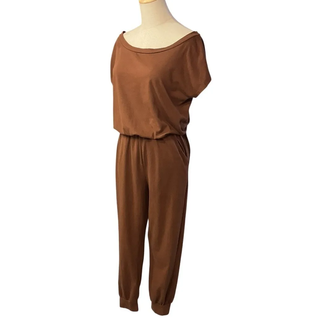 Anga Fashion Women's Short Sleeve Ankle Tapered Leg Jumpsuit Brown Size Small‎ - Image 3
