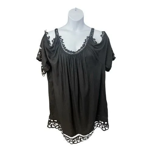 Swimsuit for All Black Crochet Off The Shoulder Cover Up Dress Plus Size 22/24 - Image 2