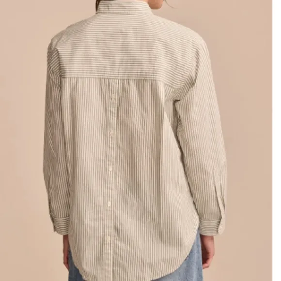 LUCKY BRAND Oversized Button Back Top, Green Stripe, Size Large, NWT - Image 3