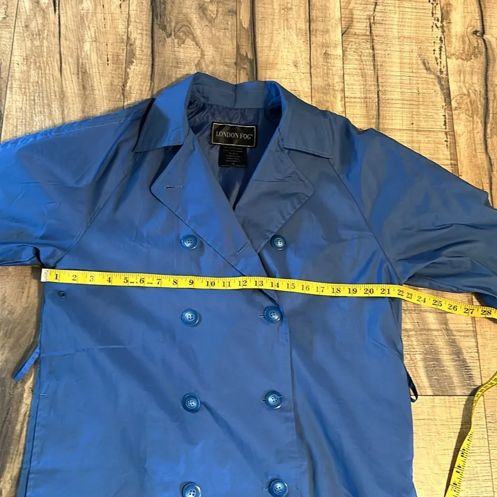 London Fog Women’s Small Blue Belted Button Trench Coat Jacket Rain Classic - Image 2