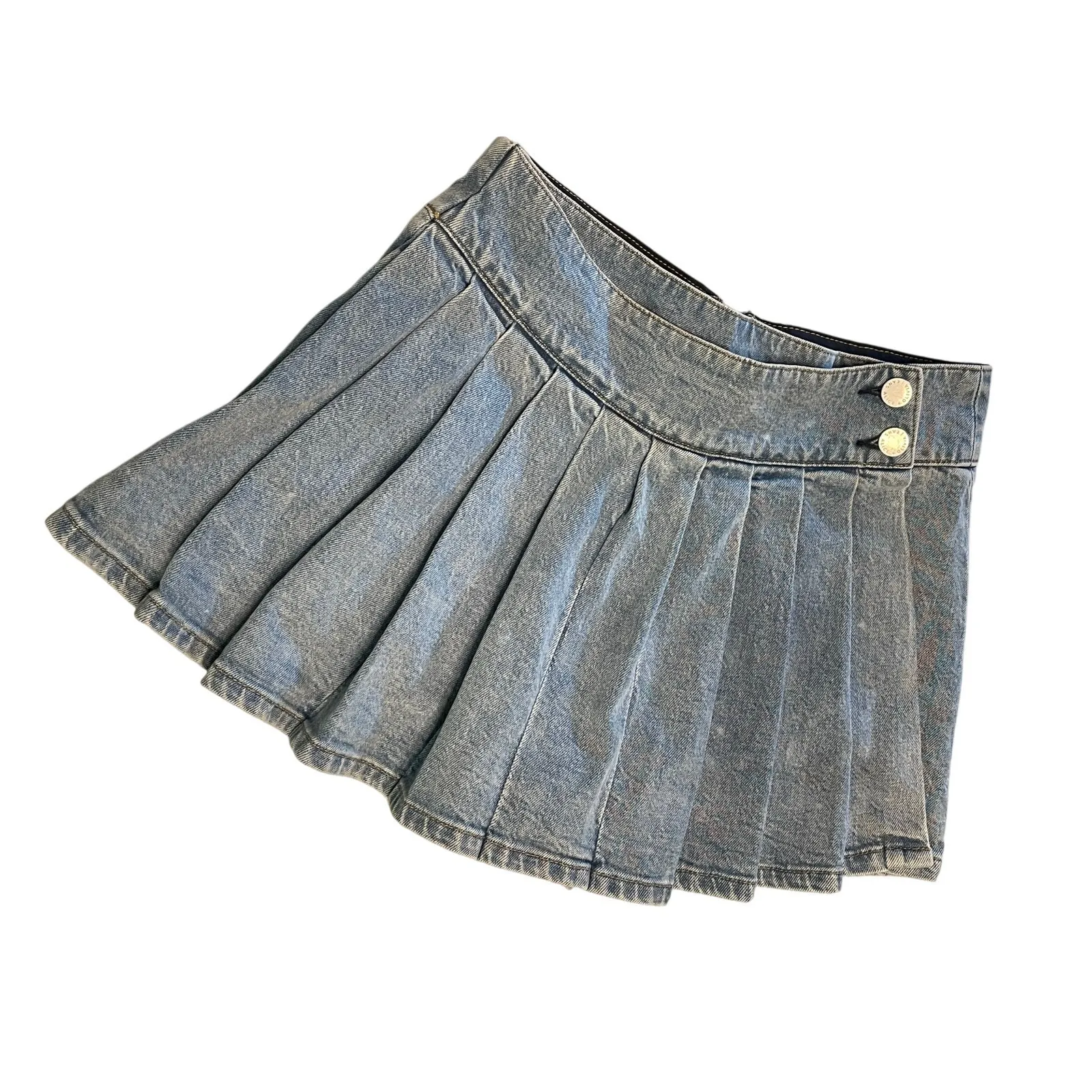 Alice + Olivia Short Noah Denim Pleated Skort size 28 Blue - Image 3