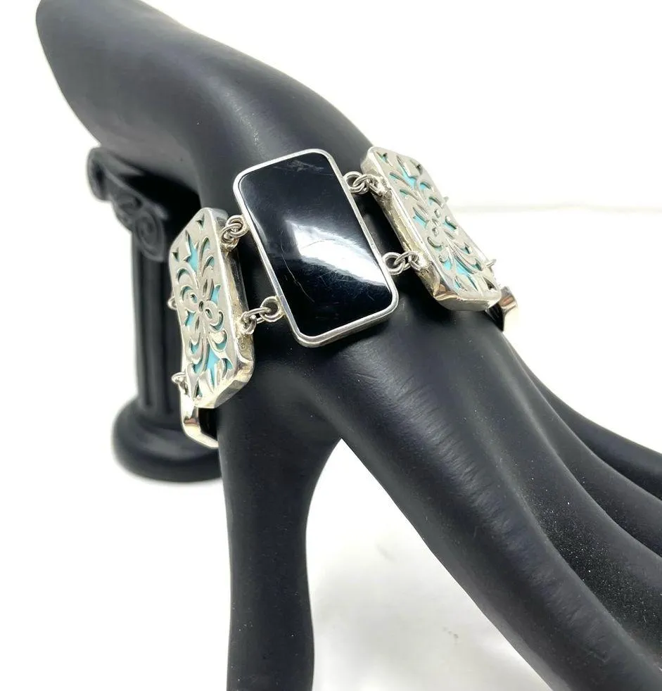 Sterling silver, turquoise/onyx reversible bracelet, NWOT - Image 11