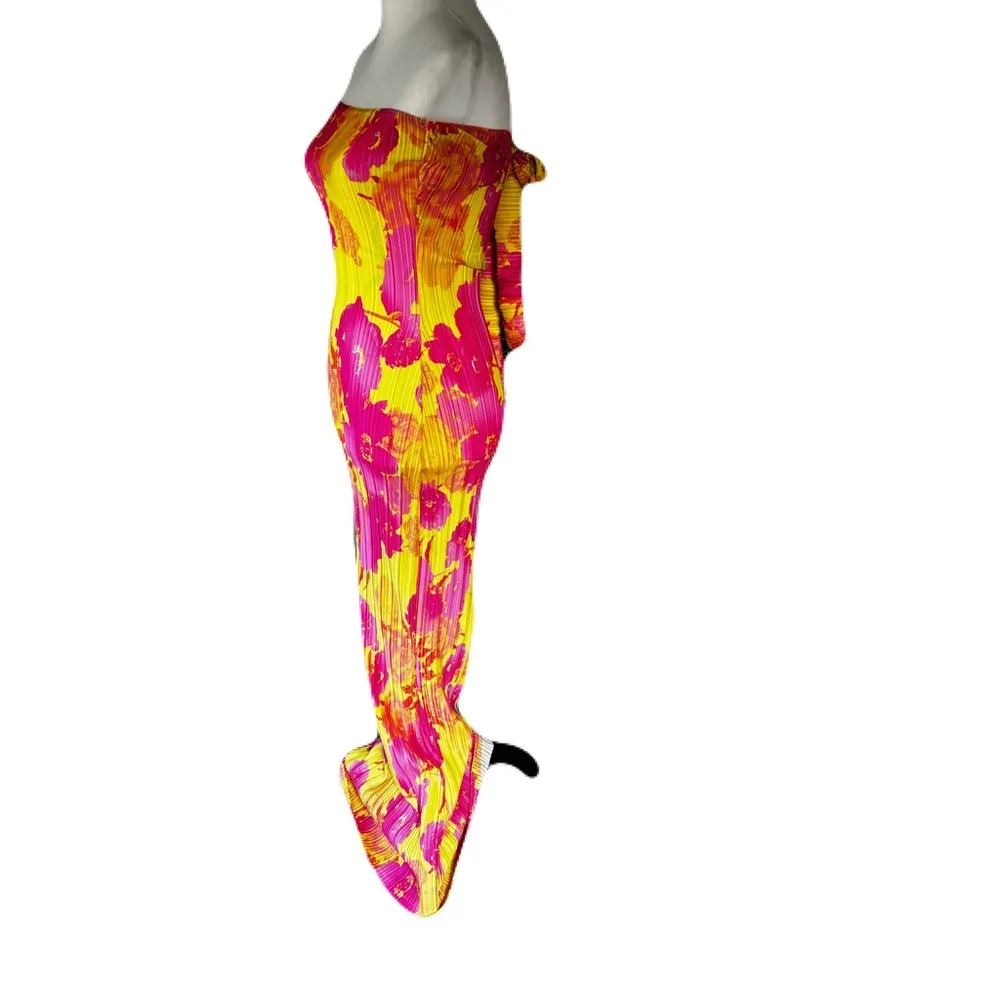 PrettyLittleThing Pink and Yellow Floral Bandeau Dress | EUC | 2 - Image 3