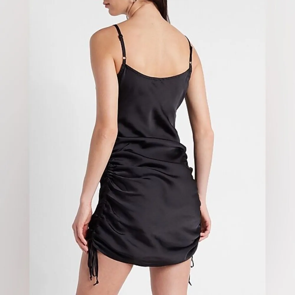 NWT Express Black Cowl Neck Ruched Side Tie Mini Slip Dress Size Small - Image 5
