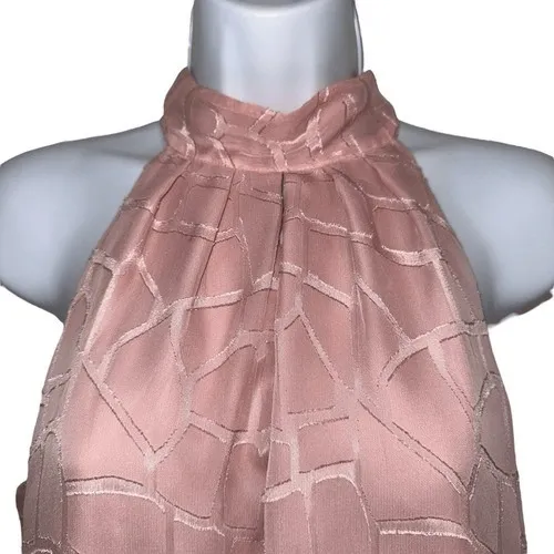WHITE HOUSE BLACK MARKET‎ Two Tone Pink Pleated Halter Style Tie Back Top EUC  8 - Image 3