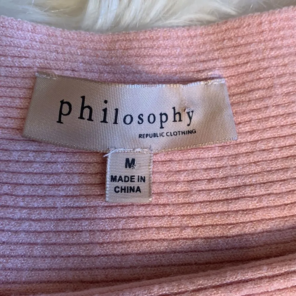 Philosophy Pink Ribbed Doman Sleeve Sweater with Button Detail Size Medium - Image 6