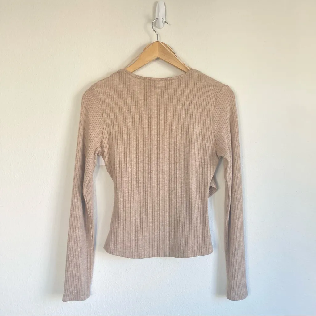 ASTR the Label Ribbed Surplice Faux Wrap Long Sleeve Sweater Sand Medium NWT - Image 5