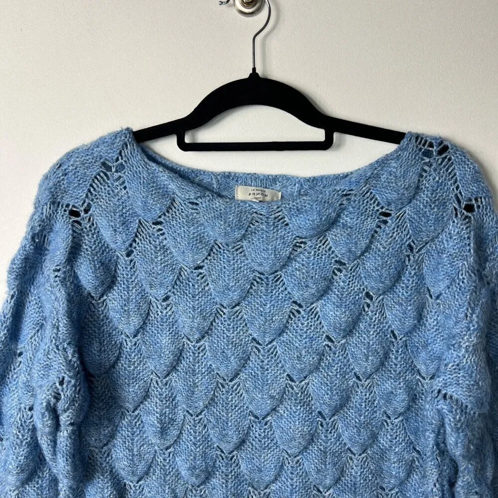 La Maille Frnch Paris blue chunky mermaid pointelle‎ knit women’s M/L - Image 3