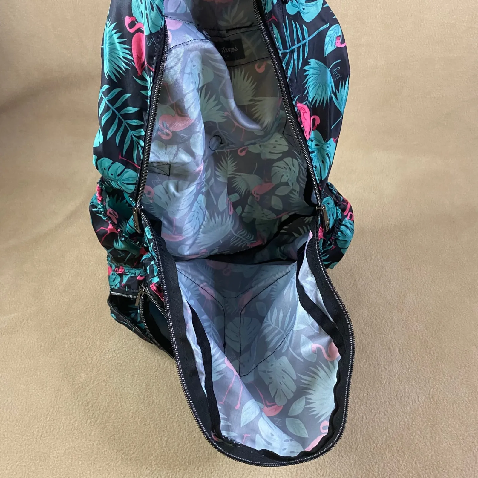 Lug Puddle Jumper Packable Backpack Flamingo Black Tropical Print *FLAW GUC‎ - Image 7