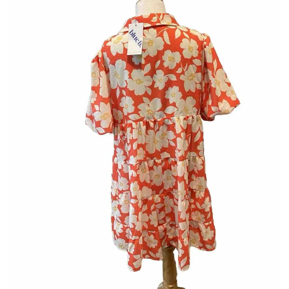 BlueB. Collection Baby Doll Mini Dress Red White Floral Collard Size Large NWOT - Image 3