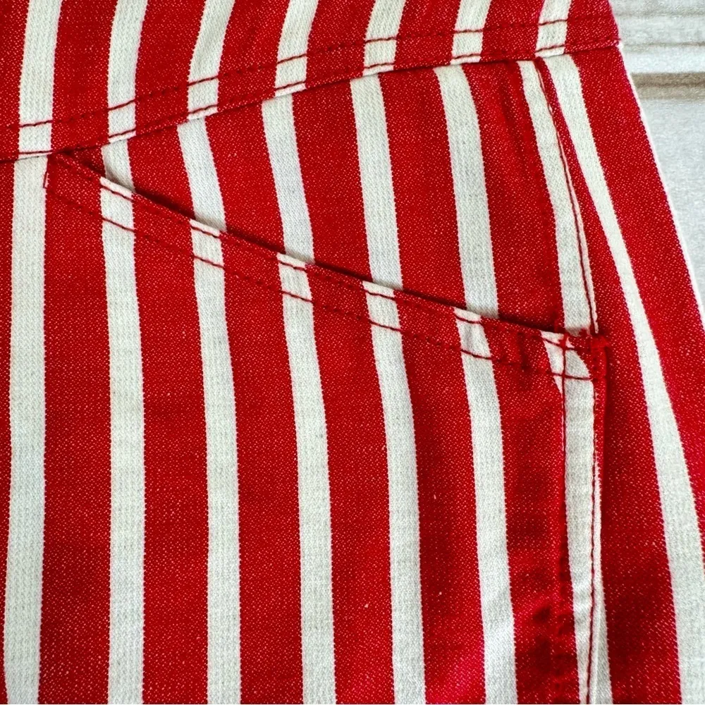 MNG Suit by Mango Red & White Striped Linen Blend Zip Front Mini Skirt Y2K - Image 5